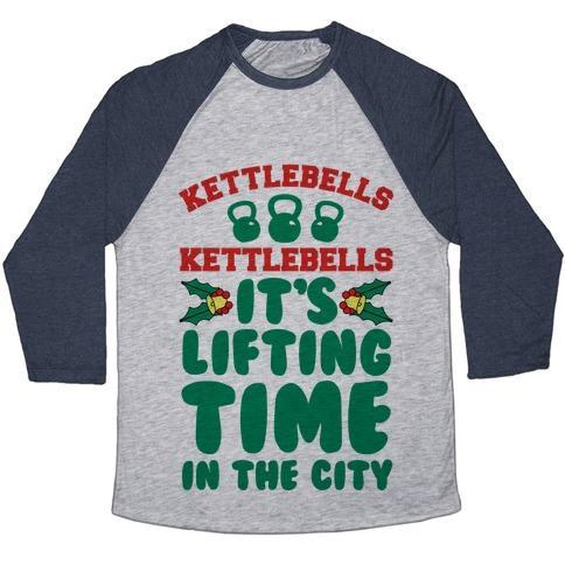 KETTLEBELLS KETTLEBELLS IT'S LIFTING TIME in the CITY UNISEX TRI-BLEND BASEBALL TEE