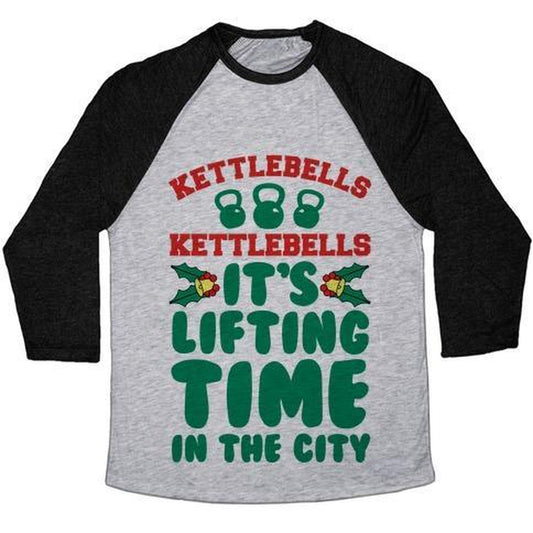 KETTLEBELLS KETTLEBELLS IT'S LIFTING TIME in the CITY UNISEX TRI-BLEND BASEBALL TEE