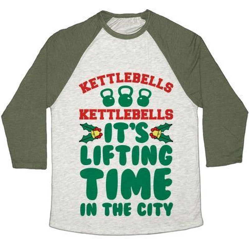 KETTLEBELLS KETTLEBELLS IT'S LIFTING TIME in the CITY UNISEX TRI-BLEND BASEBALL TEE